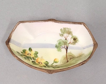 Antique Porcelain Pin Tray Trinket Dish Handpainted Nippon Japan