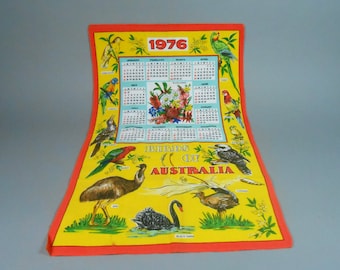 Birds of Australia Calendar Towel 1976 Yellow Background