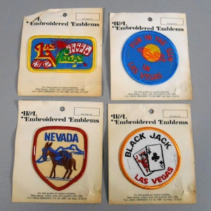 Vintage Las Vegas Nevada Souvenir Embroidered Patches NOS New on Card Set of 4