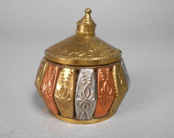 Vintage Round Colored Metal Trinket Box