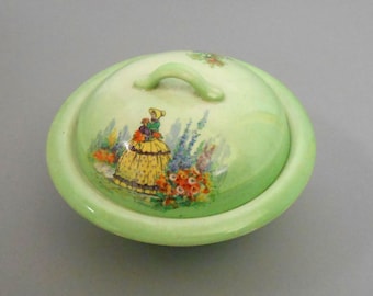 Antique English Ladies Soap Dish Yellow Crinoline Lady Transferware