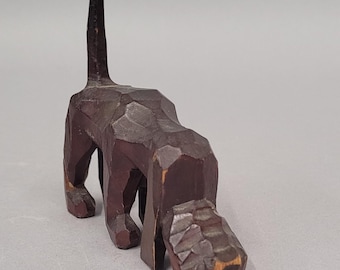 Vintage Folk Art Carved Wood Hound Dog Figurine