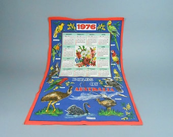 Birds of Australia Calendar Towel 1976 Blue Background