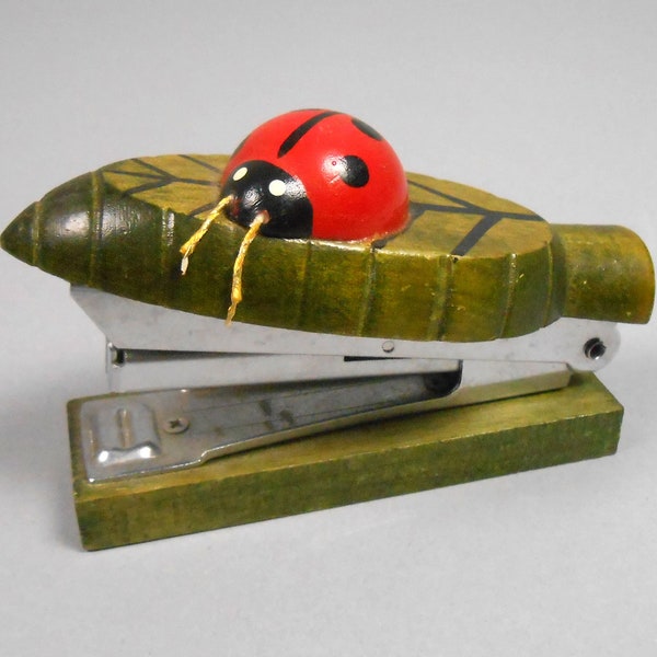 Vintage Max Novelty Ladybug on Leaf Mini Stapler Made in Japan