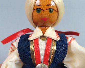 Vintage Latvian Souvenir Wood Doll in Traditional Costume