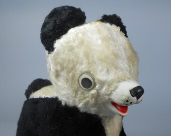 Vintage Playful Panda Bear Plush with Plaid Ball Stewarts Glen