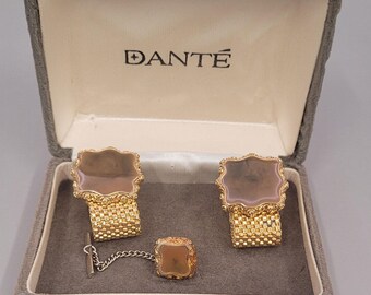 Vintage Dante Mesh Wrap Around Cuff Links and Tie Pin with Original Box