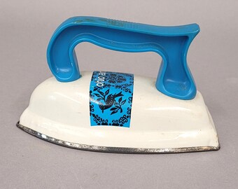 Vintage Ohio Art Tin Pretend Play Iron Blue Handle Bird & Flower Design