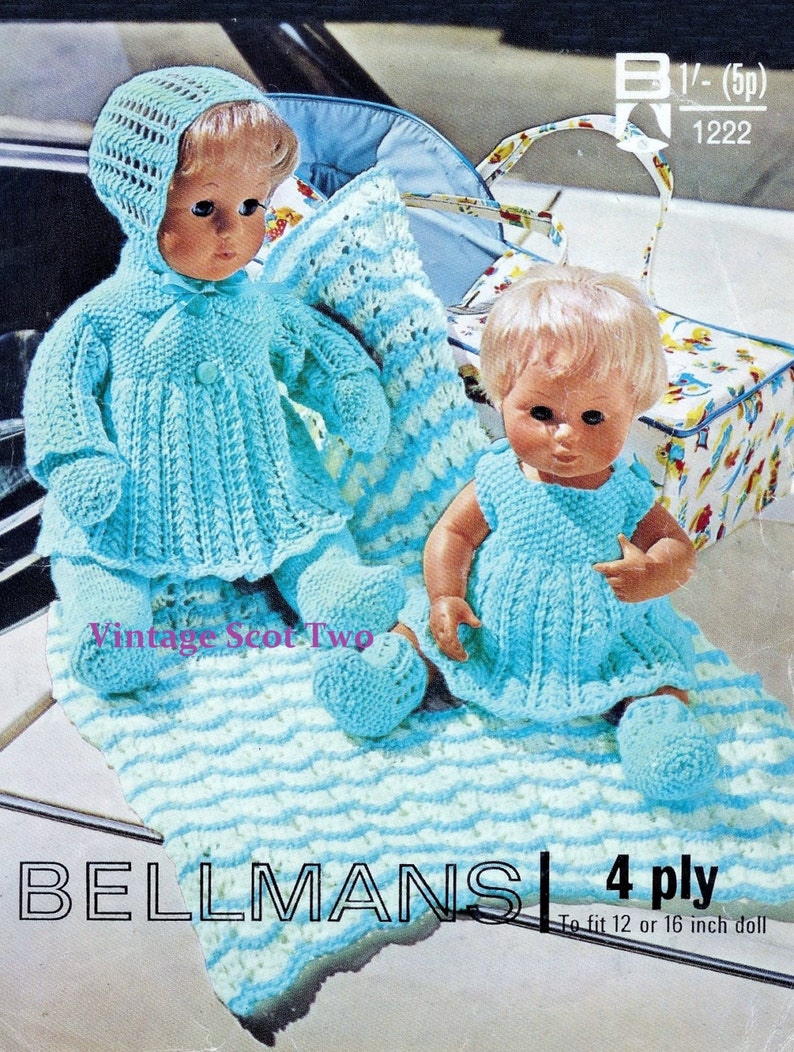 Baby Doll Layette for Sizes 12 to 16 Inch Doll in 4 Ply Dolls Clothes