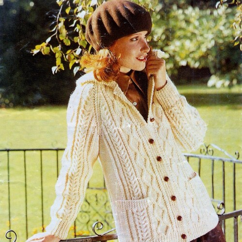 Ladies Aran / Fishermans Knit Cardigan 