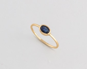 Dark Blue Sapphire 14k Gold ring. Engagement Ring. Classic ring. Sapphire ring. Stacking ring. Gold boho ring