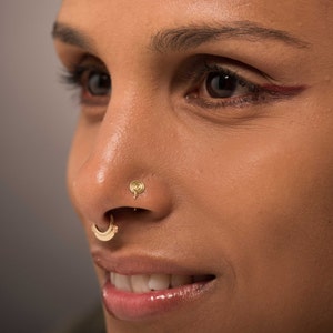 Gold Nose Stud. Gold Nose Pin. Tribal Nose Ring. Indian Nose Stud. 14k Gold Nose Ring. Nosestrill Screw. Gold Tragus. 14k Gold Body Jewelry image 2