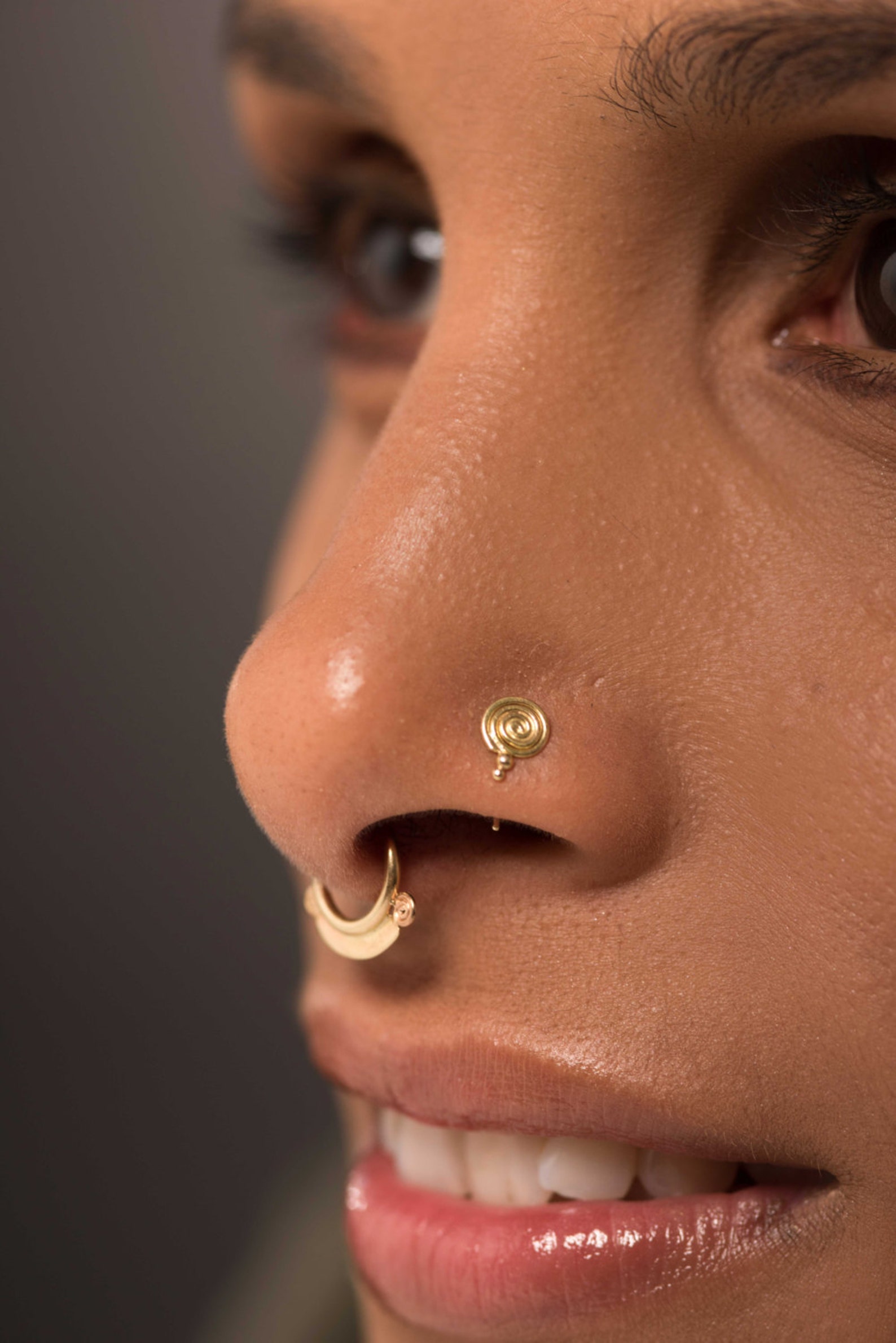 Indian Nose Stud. 14k Gold Nose Ring. Nosestrill Screw. Gold Etsy