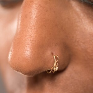Gold Nose Ring. Gold Tragus. Cartilage Earring. Gold Nose Hoop. Indian Nose Ring. Belly Ring. Gold Helix. Nose Jewelry. Body Jewelry.siharah image 2