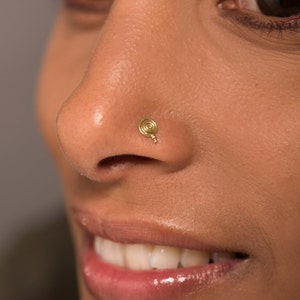 Gold Nose Stud. Gold Nose Pin. Tribal Nose Ring. Indian Nose Stud. 14k Gold Nose Ring. Nosestrill Screw. Gold Tragus. 14k Gold Body Jewelry image 1
