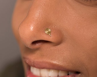 Gold Nose Stud. Gold Nose Pin. Tribal Nose Ring. Indian Nose Stud. 14k Gold Nose Ring. Nosestrill Screw. Gold Tragus. 14k Gold Body Jewelry