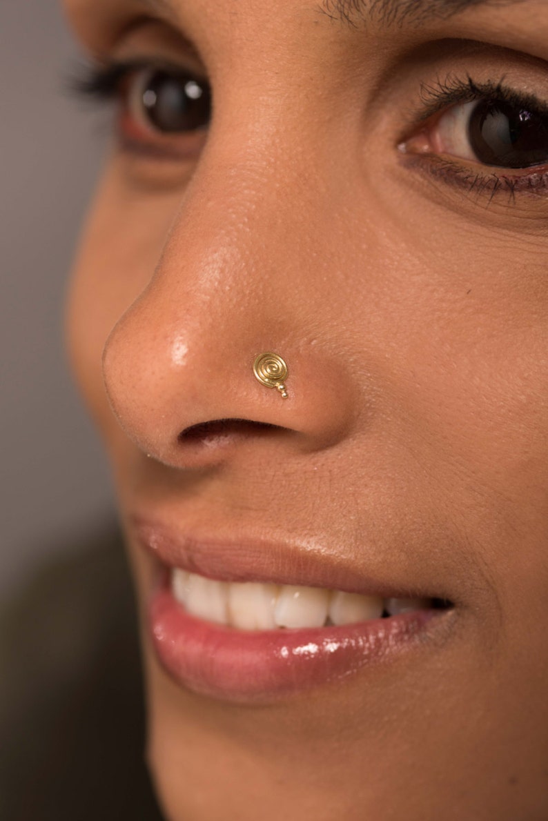 Gold Nose Stud. Gold Nose Pin. Tribal Nose Ring. Indian Nose Stud. 14k Gold Nose Ring. Nosestrill Screw. Gold Tragus. 14k Gold Body Jewelry image 1