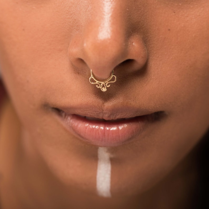 Gold Nose Ring. Gold Tragus. Cartilage Earring. Gold Nose Hoop. Indian Nose Ring. Belly Ring. Gold Helix. Nose Jewelry. Body Jewelry.siharah image 3