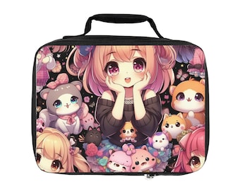 Cute Anime Lunch Bag, insulated lunch box, Anime, lunch box, chibi, kawaii, kids lunch box, teen lunch box, adult lunch box