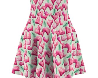 Women's Skater Skirt, Floral, heart skater skirt, pink and mint green skater skirt