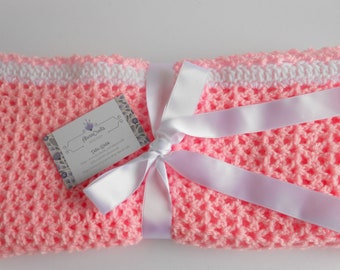 Made in USA Gift For Newborn Girl Baby Shower Gift Vegan Incredibly SOFT Pink Hand Knit Baby Blanket Baby Photo Prop Gift Box Included