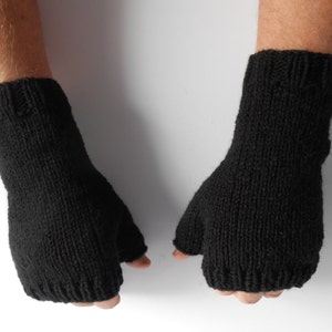 Fingerless Gloves for Men Christmas Gift for Him Hobo Gloves. Texting Gloves. Men's Black knitted gloves. Hand knit Mittens. Knitted Gloves image 4