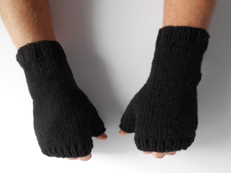 Fingerless Gloves for Men Christmas Gift for Him Hobo Gloves. Texting Gloves. Men's Black knitted gloves. Hand knit Mittens. Knitted Gloves image 4