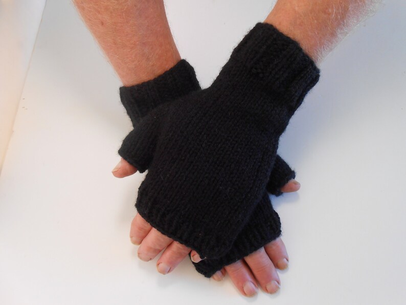 Fingerless Gloves for Men Christmas Gift for Him Hobo Gloves. Texting Gloves. Men's Black knitted gloves. Hand knit Mittens. Knitted Gloves image 8