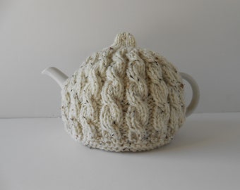 Handgebreide Tea Cosy, Aran theepot gezellig, Ierse wollen theepot cover, handgemaakt cadeau uit Ierland, kabelgebreide cosies