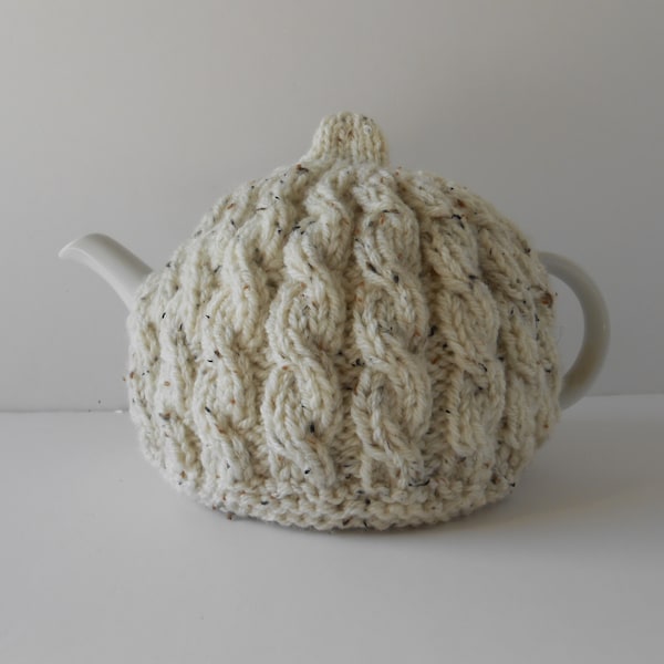 Hand knitted Tea Cozy, Aran teapot cosy, Irish wool teapot cover, Handmade Gift from Ireland, Cable knit cosies