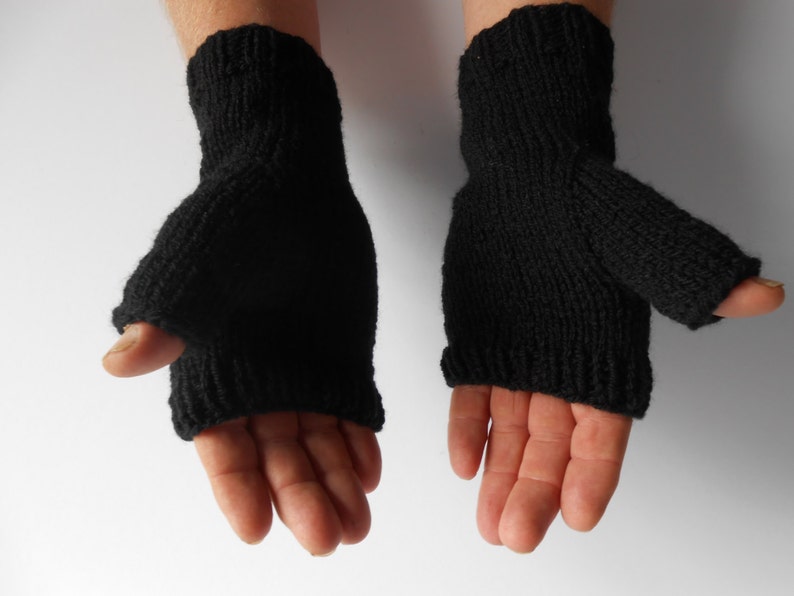 Fingerless Gloves for Men Christmas Gift for Him Hobo Gloves. Texting Gloves. Men's Black knitted gloves. Hand knit Mittens. Knitted Gloves image 5