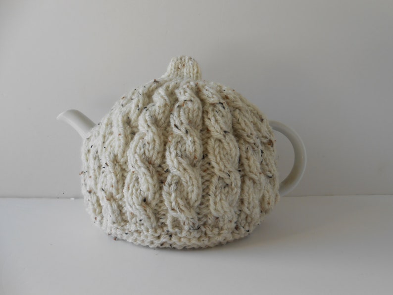 Hand knitted Tea Cozy, Aran teapot cosy, Irish wool teapot cover, Handmade Gift from Ireland, Cable knit cosies image 6