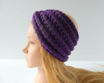 Turban Headband for Adults.  Purple hand Knit ear warmer. Headband with twist. Knitted wool earwearmer Irish gift for her