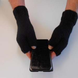 Fingerless Gloves for Men Christmas Gift for Him Hobo Gloves. Texting Gloves. Men's Black knitted gloves. Hand knit Mittens. Knitted Gloves image 3