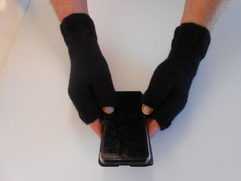 Fingerless Gloves for Men Christmas Gift for Him Hobo Gloves. Texting Gloves. Men's Black knitted gloves. Hand knit Mittens. Knitted Gloves image 3