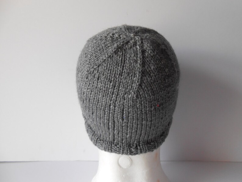 Hand knit grey beanie hat. Christmas gift for him, Men's knitted gray hat, Guy's beanie hat, Knitted toque hat . Grey watch mans cap, image 3