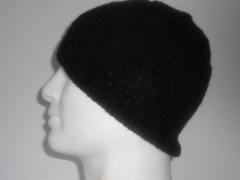 Knitted hats for Men. Black beanie hat. Hand knit beanie hat. Guy's beanie hat. Knitted toque hat. Watchmans cap. Ready to ship image 4