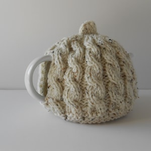 Hand knitted Tea Cozy, Aran teapot cosy, Irish wool teapot cover, Handmade Gift from Ireland, Cable knit cosies image 5