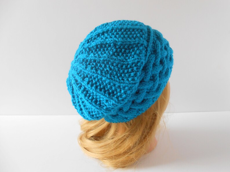 Celtic cable baggy beanie Teal slouch hat hand knit beret hat for women Christmas gift for wife Irish knit hats