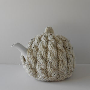 Hand knitted Tea Cozy, Aran teapot cosy, Irish wool teapot cover, Handmade Gift from Ireland, Cable knit cosies image 2