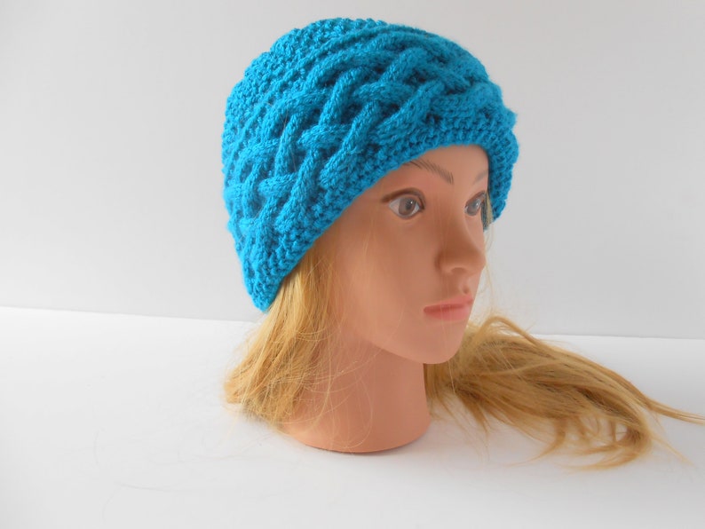 Celtic cable baggy beanie Teal slouch hat hand knit beret hat for women Christmas gift for wife Irish knit hats