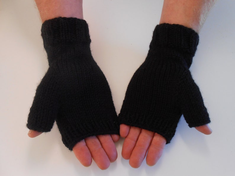 Fingerless Gloves for Men Christmas Gift for Him Hobo Gloves. Texting Gloves. Men's Black knitted gloves. Hand knit Mittens. Knitted Gloves image 9