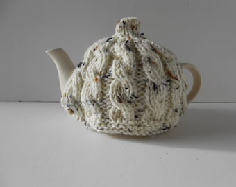 Small Tea Cozy, Hand knit aran Teapot cosy, Irish wool teapot cover, cable knit cosies handmade Christmas gift from Ireland,
