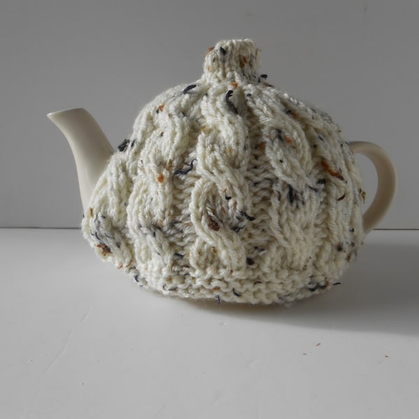 Small Tea Cozy, Hand knit aran Teapot cosy, Irish wool teapot cover, cable knit cosies handmade Christmas gift from Ireland,