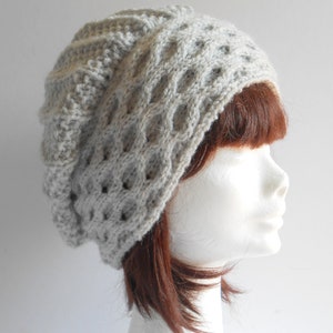 Grey Slouchy Beanie hat for Women. Knit Cable winter hat. Women's Beanie hat with twisted cable design. Winter accessories