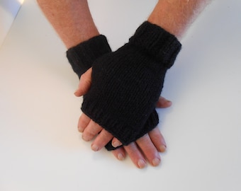 Mitaines pour hommes. Chauffe-mains pour hommes. Gants d'écriture noirs, mitaines pour hommes. Cadeau fête des pères. Accessoire homme.