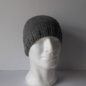 Hand knit grey beanie hat. Christmas gift for him, Men's knitted gray hat, Guy's beanie hat, Knitted toque hat . Grey watch mans cap, image 5