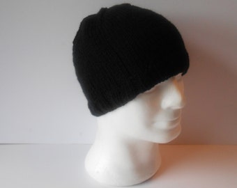 Knitted hats for Men. Black beanie hat. Hand knit beanie hat. Guy's beanie hat. Knitted toque hat. Watchmans cap. Ready to ship