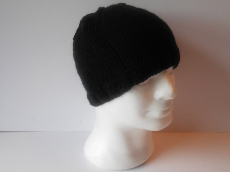 Knitted hats for Men. Black beanie hat. Hand knit beanie hat. Guy's beanie hat. Knitted toque hat. Watchmans cap. Ready to ship image 1