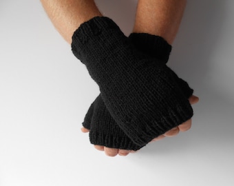 Fingerless Gloves for Men Valentines Gift for Him Hobo Gloves. Texting Gloves. Men's Black knitted gloves. Hand knit Mittens. Knitted Gloves